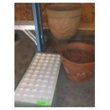 PLASTIC PEDASTAL PLANTER (17" TALL), CLAY POT, &>>