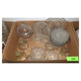 ASST. VINTAGE GLASSWARE, CANDY DISH, CRUETS, ETC