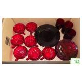 ASST RUBY GLASS PLATES, CUPS, SAUCERS, GLASSES