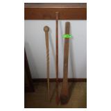 VTG CANE, WOODEN SPEAR, & CHURN PADDLE