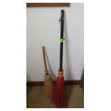 2 VTG BROOMS (1 W/ BROKEN HANDLE)