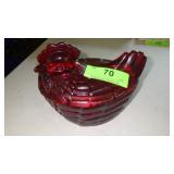 CRACKER BARREL RUBY RED HEN ON NEST COVERED DISH
