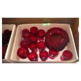 ASST RUBY GLASS SHERBERTS, PLATES, FOOTED GLASSES