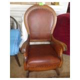 VINTAGE OAK & LEATHER? PLATFORM ROCKER