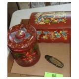 VTG PAINTED TIN, PAINTED WOODEN BOX, & PAINTED>>>
