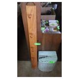 OAK PEG COAT / HAT RACK, VTG CHILDS WICKER HAMPER