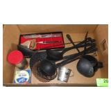 VINTAGE LADLES, SPOONS, STRAINERS, WIS. DELLS CUP>