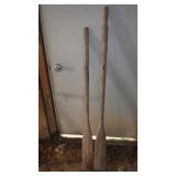 2 VTG WOODEN OARS (1 W/ BROKEN HANDLE)