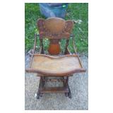 VINTAGE CHILDS OAK FOLDING HIGH CHAIR/ ROCKER