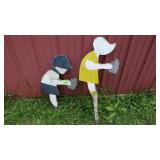 VINTAGE WOODEN BOY & GIRL YARD STAKES