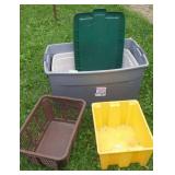 STORAGE CONTAINERS (1 W/ LID), LAUNDRY BASKET