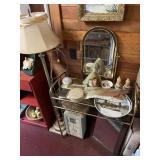 FREESTANDING LAMP, CONTENTS ON AND UNDER VANITY