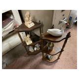 2 SMALL CORNER SHELFS WITH CONTENTS