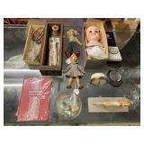 DOLLS, MARBLES, CLOCK AND MISC