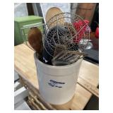 Crock with utencils