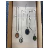 4 germs silver necklaces