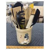 Crock with utencils