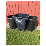 Plastic barrels and trash can
