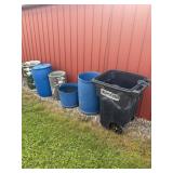 Trash cans and plastic barrels