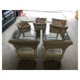 PAIR OF WICKER END STANDS AND BASKETS