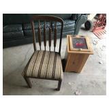 SIDE CHAIR AND WOODEN BIN