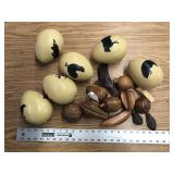 PAINTED EGGS AND WOODEN FRUIT