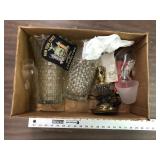 GLASSWARE, LAMP AND POLICE PATCH