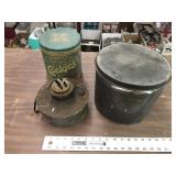 TINS AND OIL LAMP