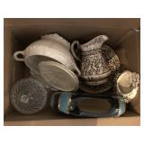 PITCHER AND BOWL, GLASSWARE AND PORCELAIN
