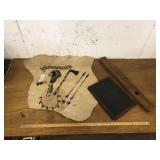 LEATHER HIDE, LEVEL AND CHALK BOARD