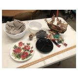 SHIP, PAINTED DISH AND MISC