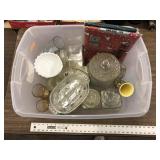 TOTE FULL OF GLASSWARE AND MISC