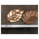 PAIR OF BRASS LEAF TRAYS