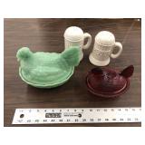 LOT OF 2 CANDY DISHES AND S&P SHAKERS