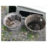PAIR OF LARGE BARREL PLANTERS