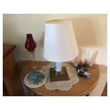 LAMP , GLASSWARE AND TURTLE