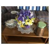 COPPER PAIL, BASKET AND GLASSWARE