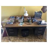OFFICE DESK, CONTENTS AND PAPER SHREDDER