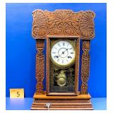 New Haven Antique Oak Gingerbread Kitchen Clock