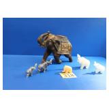Onyx and Wood with Metal Vintage Elephants