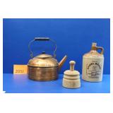 Vintage Copper Kettle, Butter Press, Boone Jug