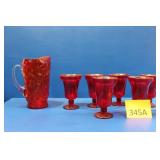 Fostoria Ruby Red Glasses/Morgantown Pitcher