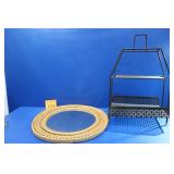 Vintage Ratan Wall Mirror / MCM Magazine Rack