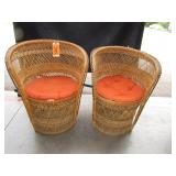 Pair of Vintage Peacock Wicker Bucket Chairs