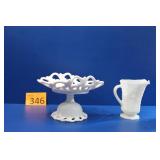 Milk Glass Pedestal / Anchor Hocking Pitcher