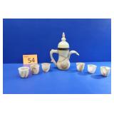 Vintage Onyx Stone Carved Tea Pitcher with Cups