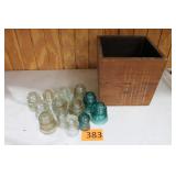 Vintage Glass Insulators with Wood Box