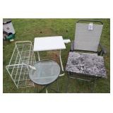 Three Tables, Chair and Metal Rack
