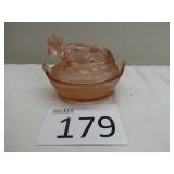 Cow on a Nest in Pink Depression Glass Mini