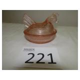 Mini Hen on a Nest Pink Depression Glass